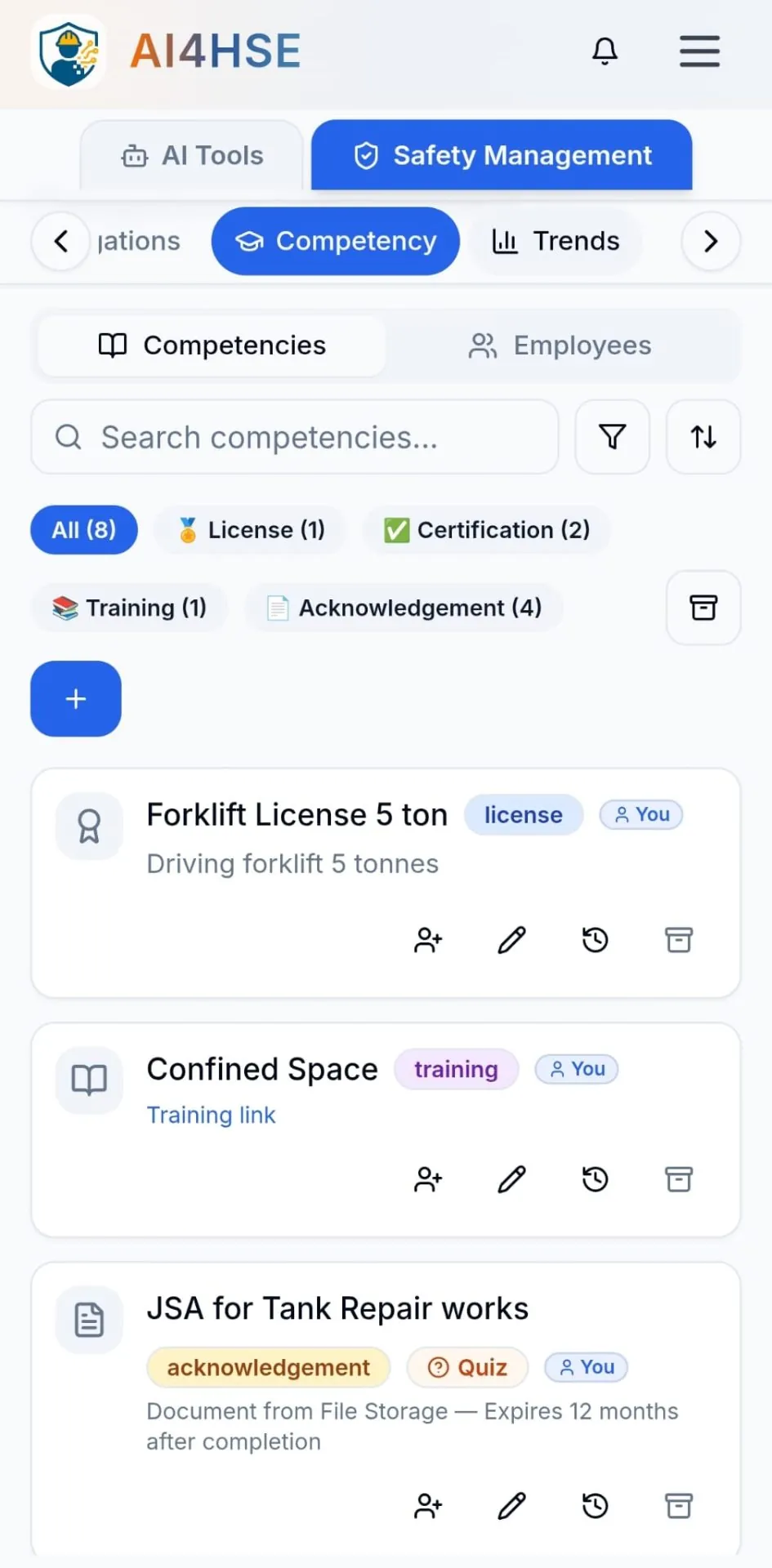 Free Employee Certification Tracking & Competency Management | AI4HSE
